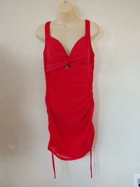 SHAPELLX- Women's Red Knot Front Ruched Bodycon Dress, Swimsuit,XL. NWT